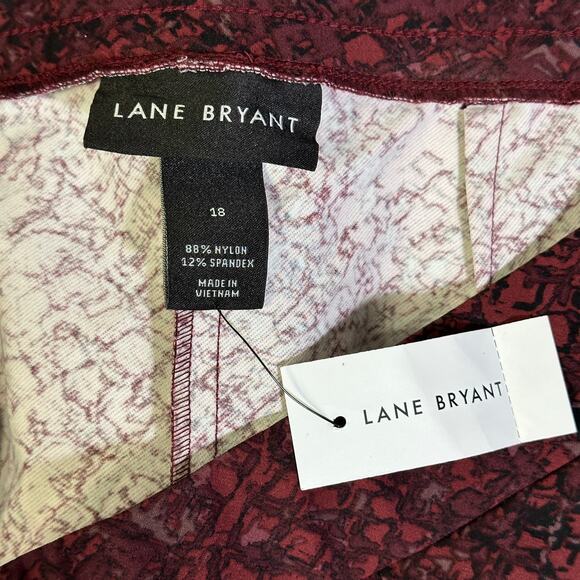 NWT Lane Bryant On The Go Ankle Pants Womens 18 Burgundy Abstract Pockets - Picture 6 of 8